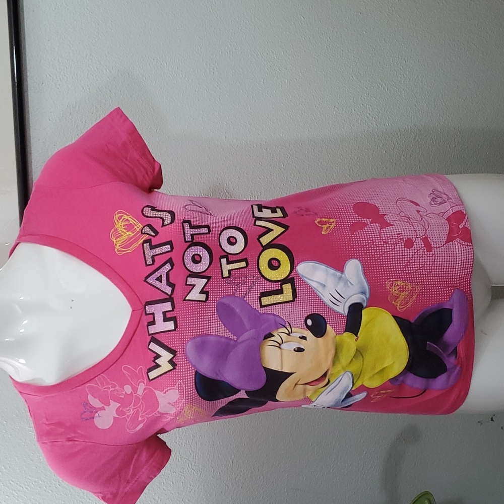 Official DISNEY Minnie Whats Not To Love Pink V-Neck T-Shirt-EC-Sz S 4/6